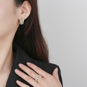 2026 Eco-friendly Copper Best Selling Wedding Engagement Party Jewelry Gold Plated Brushed Design Elegant Hoop <b>Earrings</b> Ring <b>Set</b> - Product Image 6