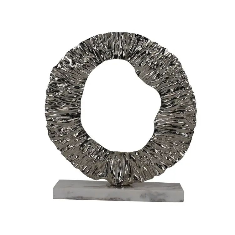 Proveedor de venta al por mayor de metal con base de mármol Irregular redondo de plata accesorios de decoración del hogar