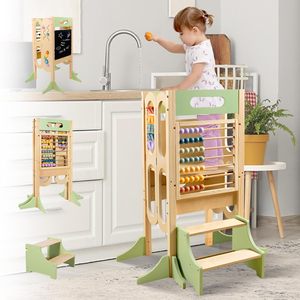 Torre <span class=keywords><strong>de</strong></span> Actividades para Niños Pequeños con Taburete <span class=keywords><strong>de</strong></span> 2 Niveles, Taburete <span class=keywords><strong>de</strong></span> Cocina, 3 Alturas Ajustables, Pizarra Blanca y Juegos Educativos - Product Image 5