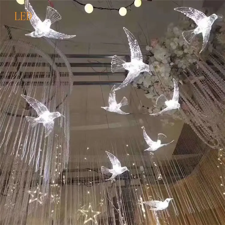 Wedding stage venue layout decorative ceiling lamp chandelier luminous transparent acrylic birds hanging light