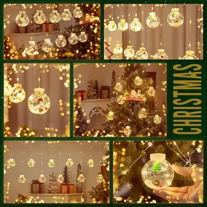 10 Lichten Xmas Santa Sneeuwman Kerst Wens Bal String Gordijn Verlichting Voor Thuis Raam Indoor Terras Gazon Diy Decor