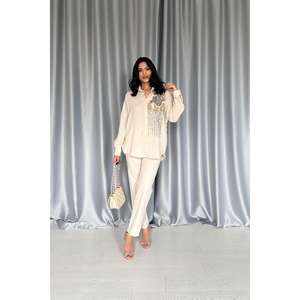 Blusa Asimétrica de Organza con Bordado Crema para Mujer, Talla Única, Top Ecológico de Moda para Fiesta - Product Image 5