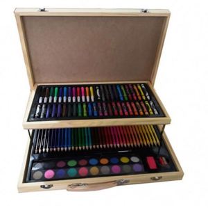 Custom Wooden <b>Box</b> Drawing Kit Oil Pastels Colored Pencils Watercolor Cake Sketch Pencils-DIY Painting Supplies (Assorted - Product Image 1