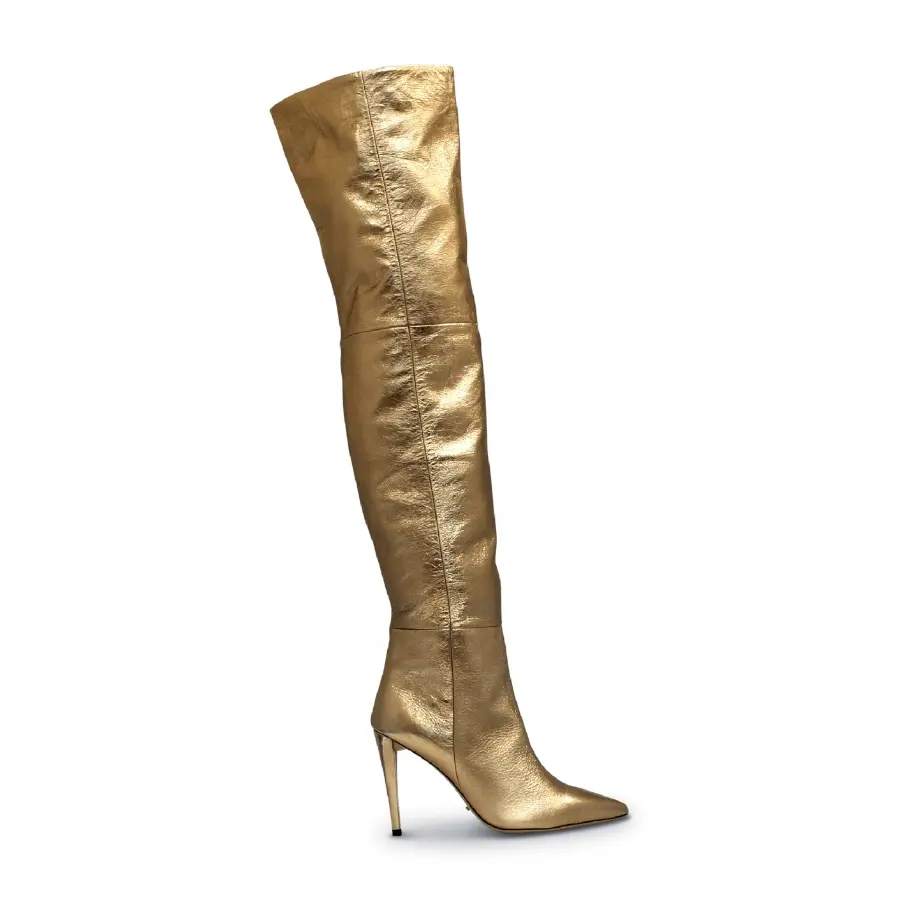 GOLD CRUNCH ยาวรองเท้าชี้ Toe stiletto รองเท้าส้นสูงกว่าเข่ารองเท้าผู้หญิง