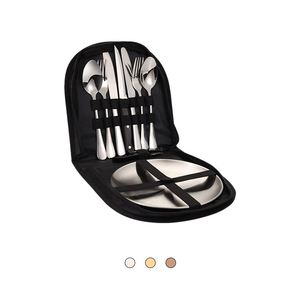 410 Stainless Steel Cutlery Set <b>Portable</b> Metal Knife Fork Spoon Kit for Outdoor Camping Daily Use - Product Image 1