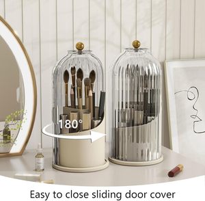 Desktop Injection Molded Plastic Modern Design <b>Makeup</b> Brush <b>Holder</b> Multi-Angle Rotating Cosmetic Pen Organizer with Lid - Product Image 3