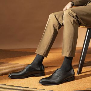 Handmade Men's Dress Shoes Oxfords Formal Leather Lightweight Anti-Slip <b>Pointed</b> Toe Office Career 48-Hour Delivery Breathable - Product Image 2