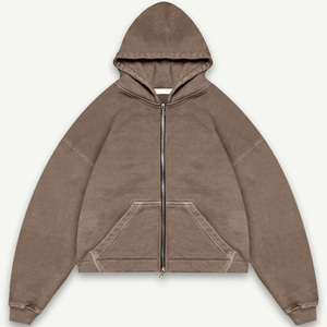 <span class=keywords><strong>Hoodie</strong></span> personnalisé pour homme 650 g/m² en molleton bouclette épais vierge, coupe oversize, épaules tombantes, coupe courte et carrée, entièrement zippé - Product Image 2