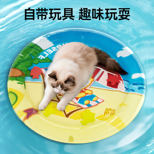 Tapis d'eau gonflable rond pour chat, lit rafraîchissant d'été pour animaux de compagnie, en plastique épais, utilisable en toutes saisons - Product Image 5