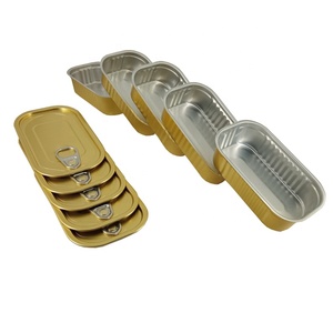 Contenedor cuadrado de <span class=keywords><strong>sardinas</strong></span> con tapa fácil de despegar, bote rectangular de aluminio para mariscos - Product Image 1