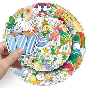 50 autocollants floraux, décorations simples en PVC découpées pour téléphones portables et agendas, étiquettes créatives pour emballages - Product Image 5