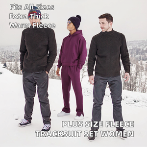 Ensemble de survêtement 2 pièces en polaire épaisse respirante extensible dans les quatre sens avec logo personnalisé pour femme grande taille - Product Image 2