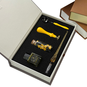 Fabbrica personalizzata penna in vetro fatta a mano calamaio sigillo in cera Set regalo giallo - Product Image 1