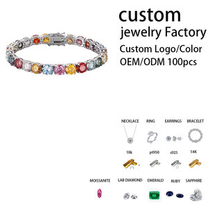 Bracelet jonc PYQ S925 en argent sterling avec chaîne tennis et moissanite arc-en-ciel 3/4/5/6,5 mm – Rose, bleu, rouge, vert – Moissanite polyvalente - Product Image 2