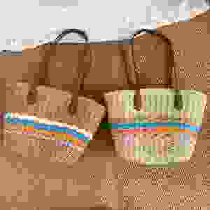 กระเป๋าสะพายไหล่สานสไตล์โบฮีเมียนสำหรับผู้หญิง แฟชั่นฤดูร้อน เหมาะสำหรับวันหยุดริมทะเล กระเป๋าทรงถัง สายสะพายลายทาง กระเป๋าชายหาด - Product Image 2