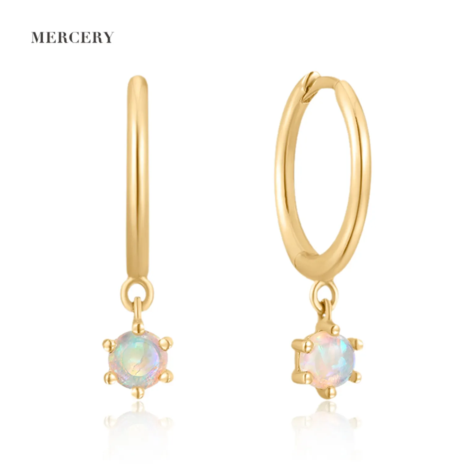 Mercery 2022 Fashion Jewelry Trend Solid Gold 14K Pendant Earrings Beautifully Designed Natural Opal Hoop Earring