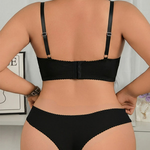 Retro red and black rose <b>lace</b> plus size lingerie, push-up, high <b>elasticity</b>, breathable, lightweight mesh plus size lingerie. - Product Image 2