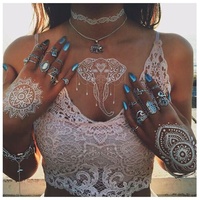 Tatouage autocollant temporaire en dentelle, pour femmes et filles, collier de bras d'art corporel, fleur, pochoir de mariage indien Sexy, Henna, 1 pièce