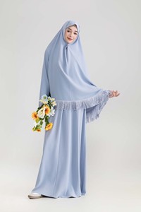 控えめなファッショナブルなイスラム教徒の女性ジルバブセットタッセルディテールキマールとマキシドレスカスタム受け入れ - Product Image 6