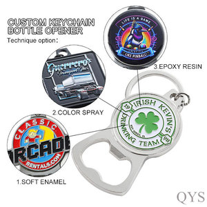 QYS Direct Factory Personalized logo Promotional <b>Gifts</b> Silver Black Metal Beer Opener Keyring Custom Keychain - Product Image 2