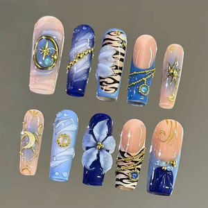 Venta al por mayor hecho a mano 3D diseño pintado a mano lujo Gel prensa <span class=keywords><strong>uñas</strong></span> superventas acrílico <span class=keywords><strong>uñas</strong></span> Consejos personalizado almendra ataúd patrón - Product Image 1