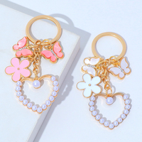 Gantungan Kunci Mutiara Mewah Bentuk Hati, Kupu-kupu Logam, Bunga, Liontin Tas Enamel Lucu, Gantungan Kunci Mobil, Hadiah Ulang Tahun