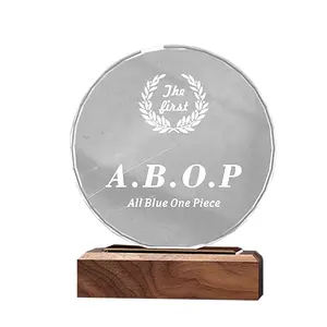 Factory Wholesale Blank Round Shaped Plaque With Wood Base Crystal Glass Trophy Awards