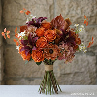 Buket Bunga DIY Realistis Bergaya Baru: Anthurium Oranye, Anemone, Dahlia, Hydrangea, Lily Burgundy, Kupu-kupu, untuk Natal dan Pernikahan