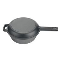 Poêle en fonte 2-en-1 avec couvercle, pré-culottée, compatible four, cuisinière et induction, faitout profond, poêle à frire, multicuiseur en métal