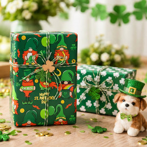 St Patricks Day gift <b>wrapping</b> <b>paper</b> Green clover field design pattern gift <b>wrapping</b> <b>paper</b> Original design Customizable - Product Image 2