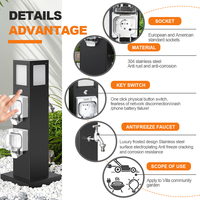 Prise de courant hydroélectrique à deux prises avec interrupteur à clé, rallonge en acier inoxydable, 2 sorties, niveau IP66, prise US/EU 110-250V