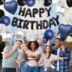 Decoración <span class=keywords><strong>de</strong></span> <span class=keywords><strong>Cumpleaños</strong></span> Azul Marino y Negro <span class=keywords><strong>para</strong></span> Hombres y Mujeres con <span class=keywords><strong>Globos</strong></span> Azules, Negros y Blancos, Pancarta <span class=keywords><strong>de</strong></span> Feliz <span class=keywords><strong>Cumpleaños</strong></span>, Globo <span class=keywords><strong>de</strong></span> Estrella Metalizado - Product Image 5