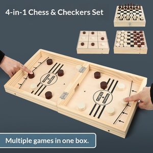 Jeu <span class=keywords><strong>de</strong></span> société pliable en <span class=keywords><strong>bois</strong></span> 4-en-1 pour enfants, comprenant un jeu d'échecs, des dames, Tiddly Winks et Tic-Tac-Toe - Product Image 2