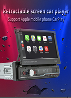 Lecteur MP5 de voiture 1Din rétractable manuel 7 pouces HD tactile avec Mirror Link, CarPlay, Android Auto, FM, AM, RDS et aide au recul sur tableau de bord