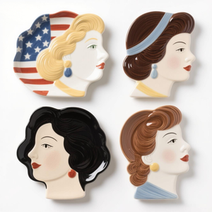 Assiette de service sculpturale 3D - <span class=keywords><strong>Visage</strong></span> de femme américaine, céramique peinte à la main personnalisée pour la décoration de table, une œuvre d'art fonctionnelle - Product Image 1