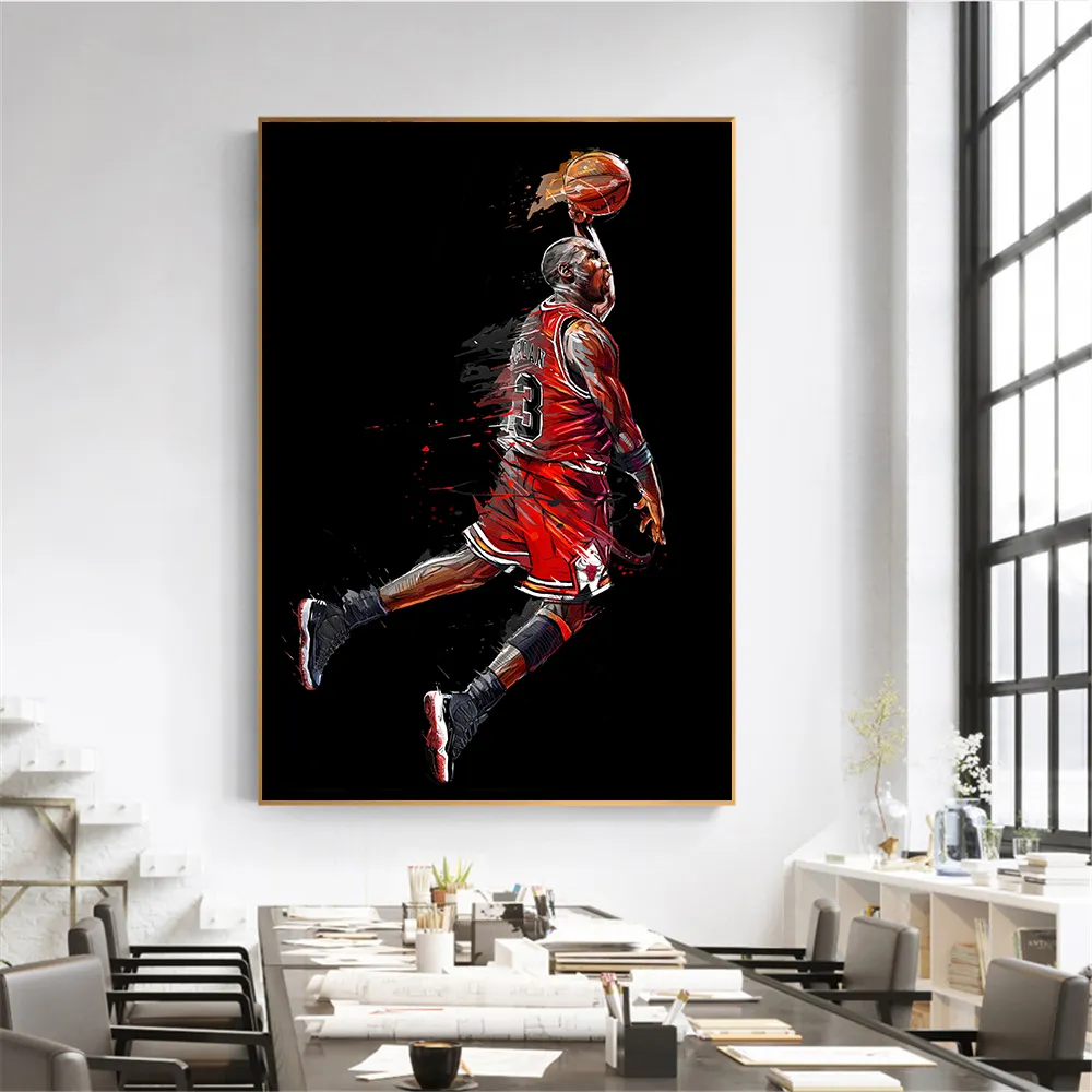 Abstract Art Painting Poster Fly Dunk Basketball Wall Pictures for Living Room Decoration Bedroom Sport Canvas