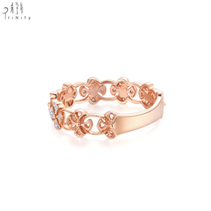 เครื่องประดับอินเทรนด์ยอดนิยมคลาสสิก 18K Rose Gold เพชรธรรมชาติครึ่งนิรันดร์โคลเวอร์ออกแบบแหวนวางซ้อนกันได้สําหรับผู้หญิง - Product Image 4