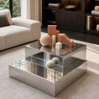 Table basse contemporaine carrée en acier inoxydable à deux niveaux, table centrale en métal pour la maison, l'hôtel, l'appartement, le salon
