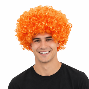 Parrucca Sintetica Afro Ricci Luminosa Arancione Soffice Unisex per Travestimenti Divertenti da <span class=keywords><strong>Clown</strong></span>, Sport, Carnevale e Feste - Product Image 1