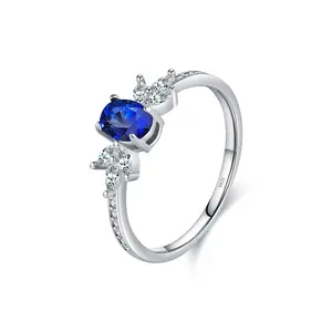 Light luxury fashion jewelry rings 925 sterling silver rhodium plated retro proposal simulated sapphire ring