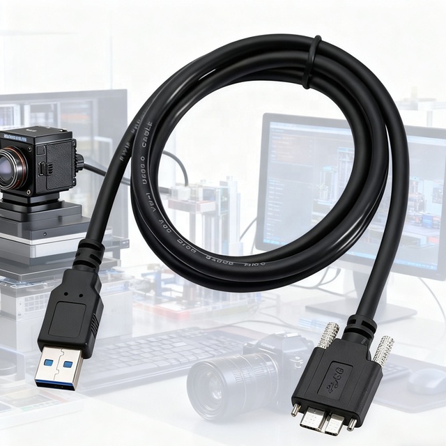 Industrial USB 3.0 to Micro-B Data Cable with Locking Screws for Camera HDD