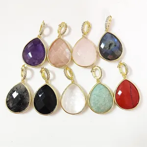 Hot sale fashion teardrop-shaped various natural stone red jasper pendants labradorite water drop cz charm for necklace jewelry