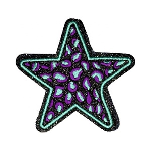 Glitter Leopard Star in ferro toppa ricamata corda glitterata fiocco occidentale selvaggio Cowgirl rosa toppa con corda ricamata fiocco sul cappello - Product Image 3