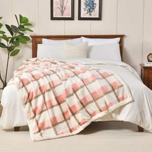 高品质夏尔巴法兰绒冬季毛毯工厂生产定制镶嵌时尚经典款式床上用品批发 - Product Image 5