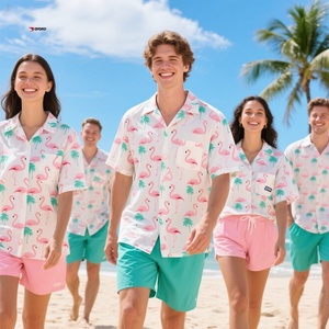 OEM Service abbigliamento uomo camicie hawaiane all'ingrosso manica corta con scollo a V abbottonate stampate Beach Resort abbottonatura uomo Set camicie - Product Image 2