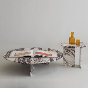 <span class=keywords><strong>Table</strong></span> basse en marbre violet Calacatta, design nordique naturel, cadre en <span class=keywords><strong>T</strong></span>, plateau rond, décoration d'intérieur moderne, SH STONE - Product Image 3