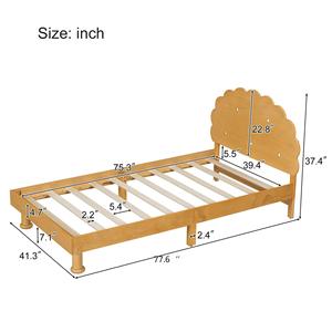 Cadre de lit en bois massif en forme de biscuit pour enfants, lit plateforme durable de couleur blé pour chambre d'enfant - Product Image 3