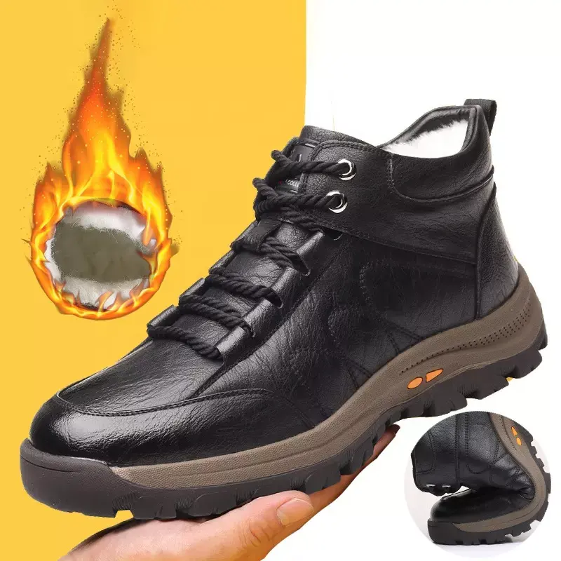 צמר באיכות גבוהה פרווה בטנה חם נעלי הליכה גברים ספורט נעליים יומיומיות חורף חיצוני נעליים