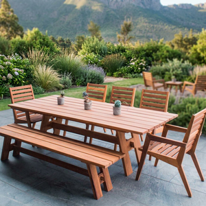Modern Teak Wood Outdoor Dining Table Set Patio Furniture with <b>Bench</b> for Villa Hotel Resort - Product Image 2