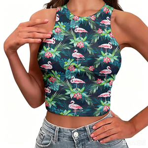 Débardeur court imprimé floral personnalisé pour <span class=keywords><strong>femme</strong></span> – Vente en gros, haute qualité, sans manches, en spandex - Product Image 1